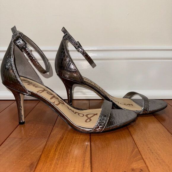 Sam Edelman Metallic Pewter Silver Crocodile Print Patti Sandals - Picture 5 of 9